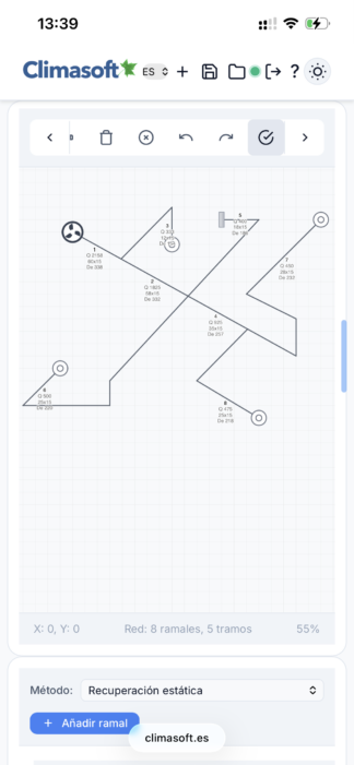 Climasoft™ Ducts v8.0 Pro. Cálculo y equilibrado de conductos por recuperación estática, igual fricción o velocidad constante. Multilingüe